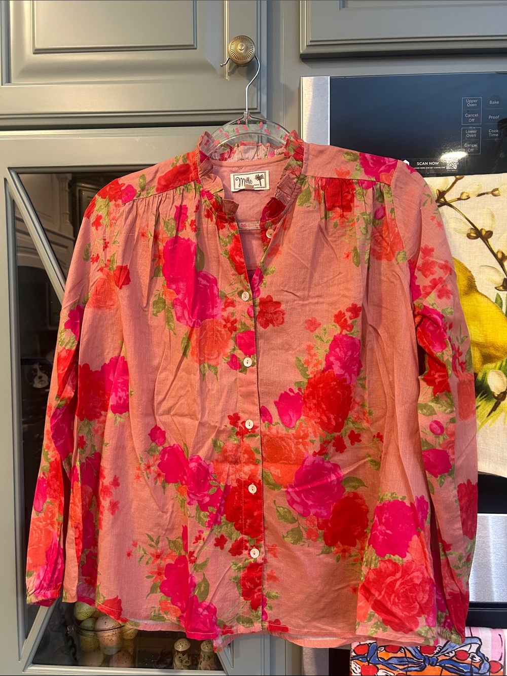 Mille Vanessa Ruffled Button Up Cotton Floral Top Size XXS